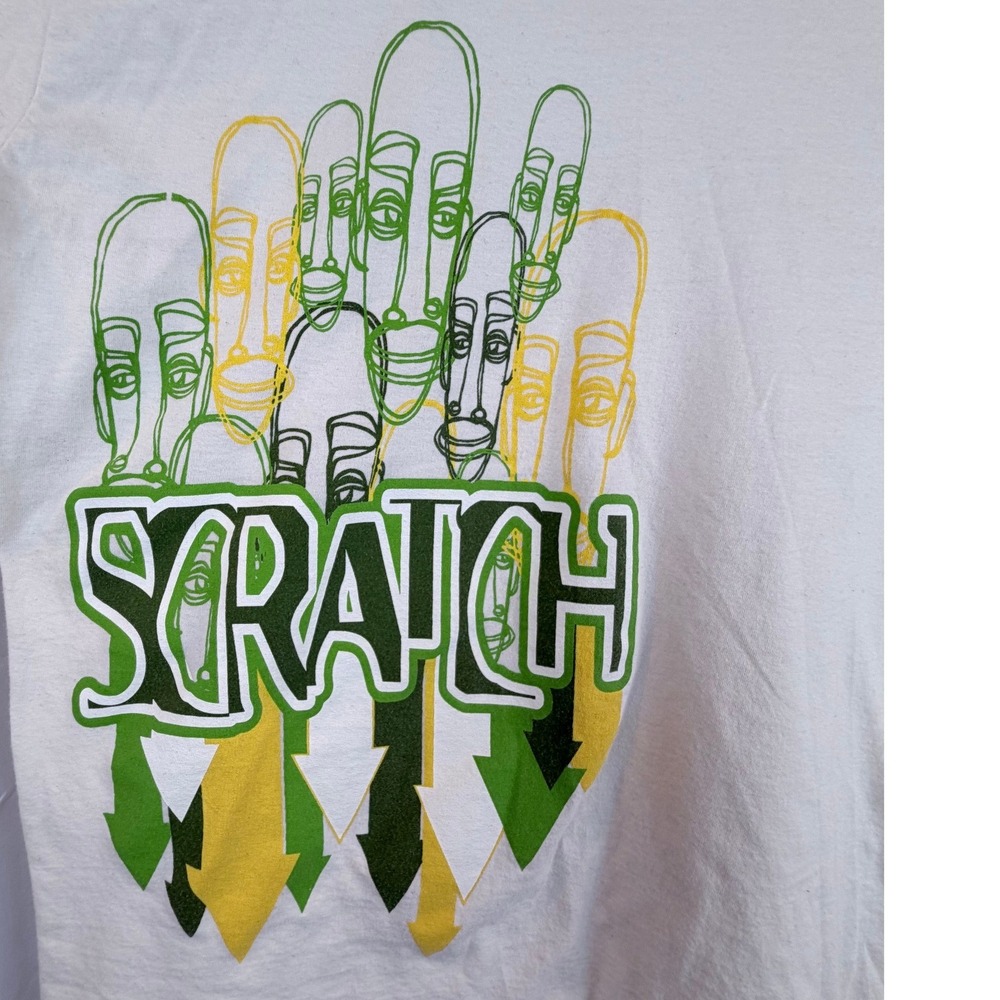 Vintage Scratch Mens Graphic T-Shirt White XL Made in USA Streetwear Hip Hop